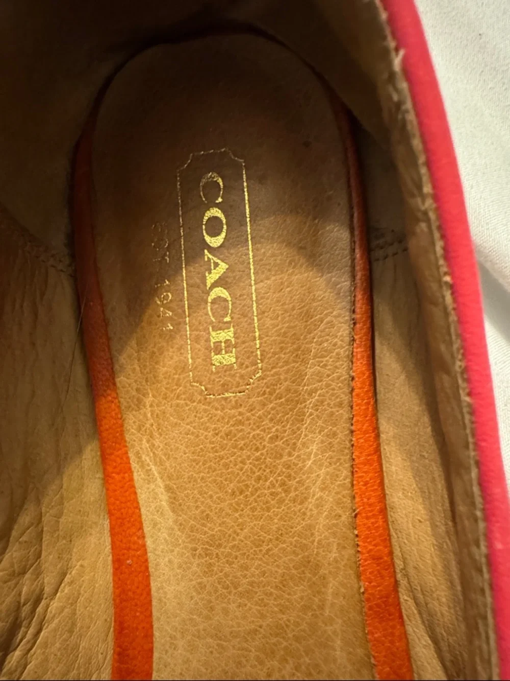 Coach Orange Loafers with Pink Tassels